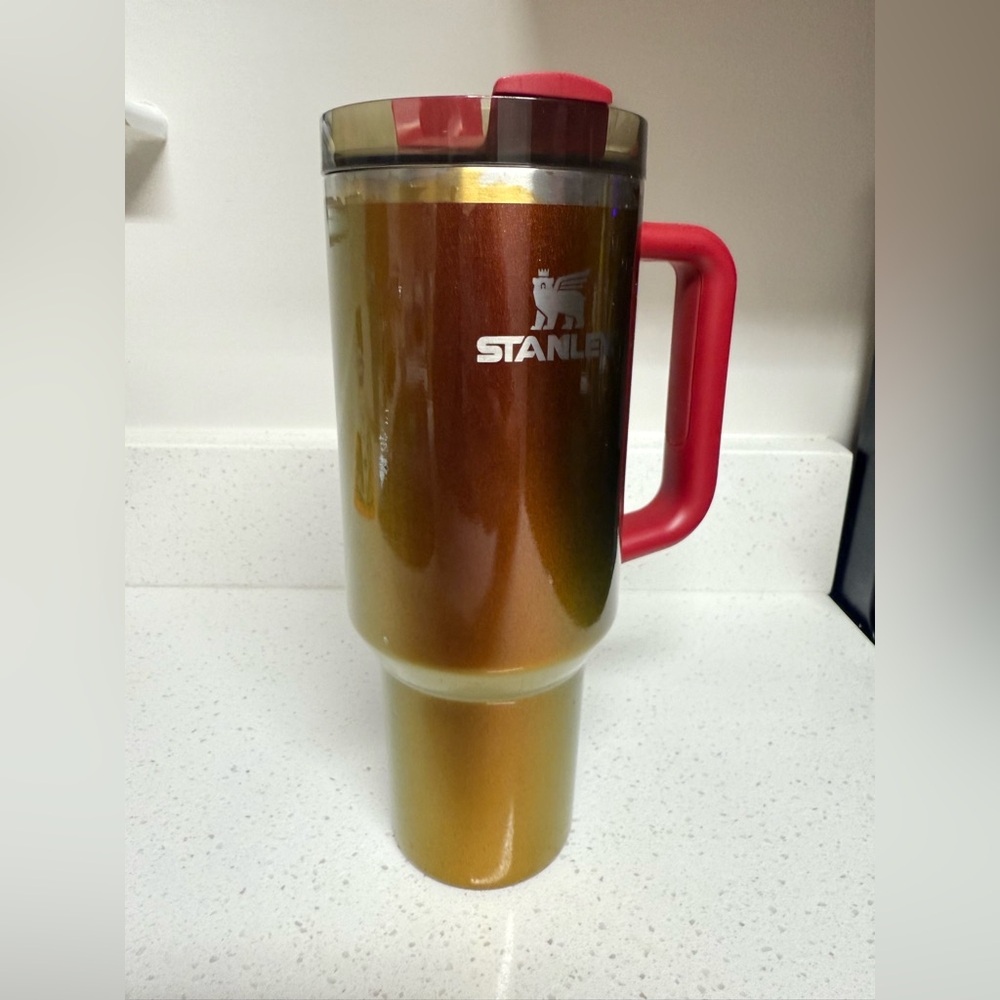 Laney Wilson Stanley Metallic Gold Travel Mug with Red Handle